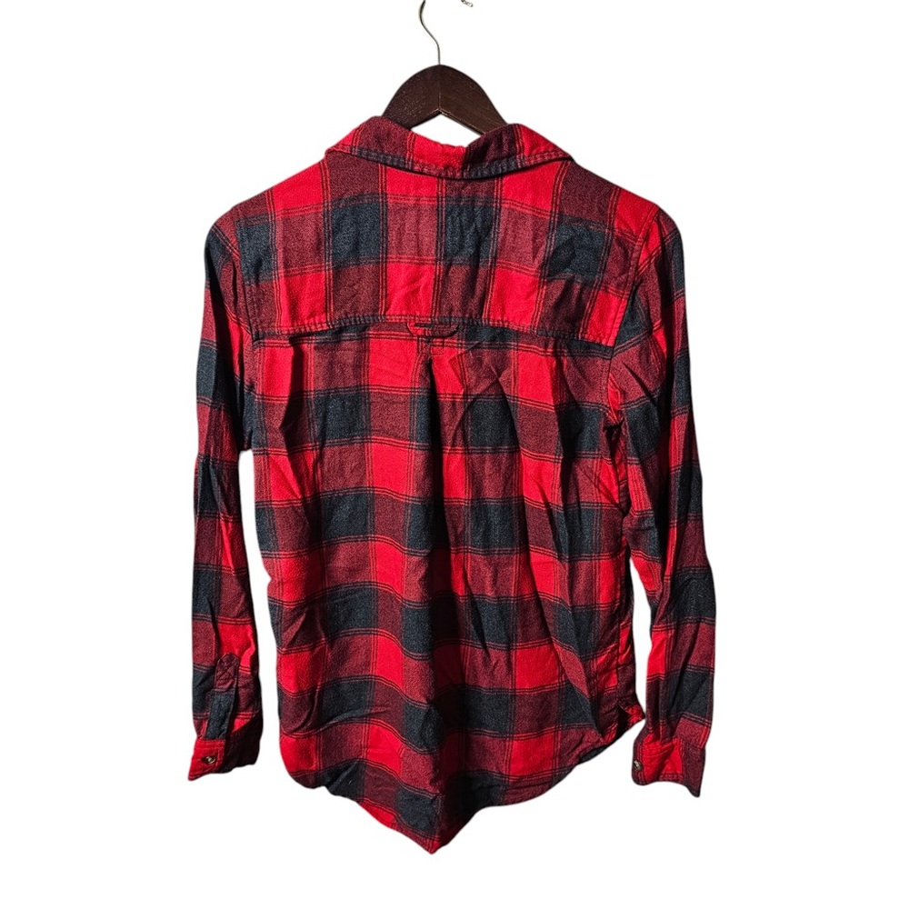 American Eagle Boyfriend Small Red Gray Flannel Button Down Long Sleeve Shirt - Picture 5 of 5